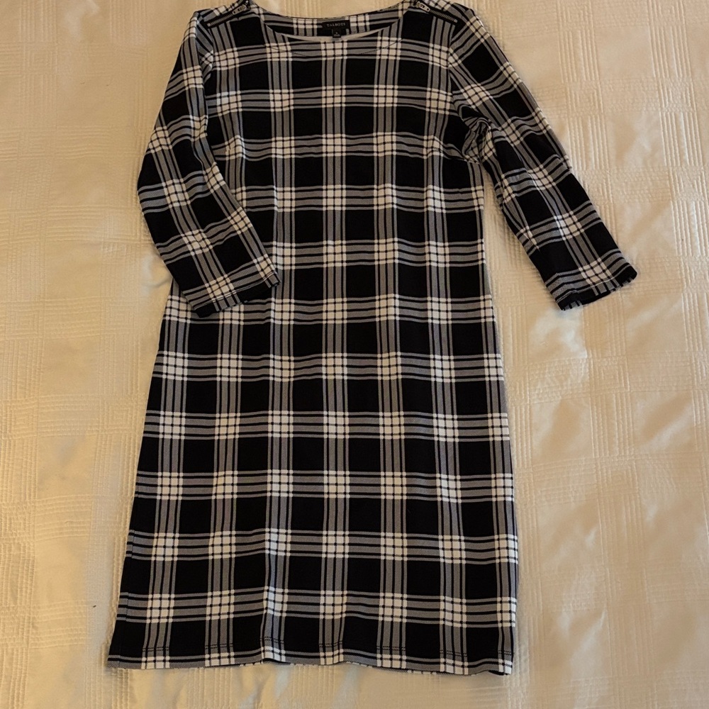 Talbots Black and White Checkered 3/4 Sleeve Dress